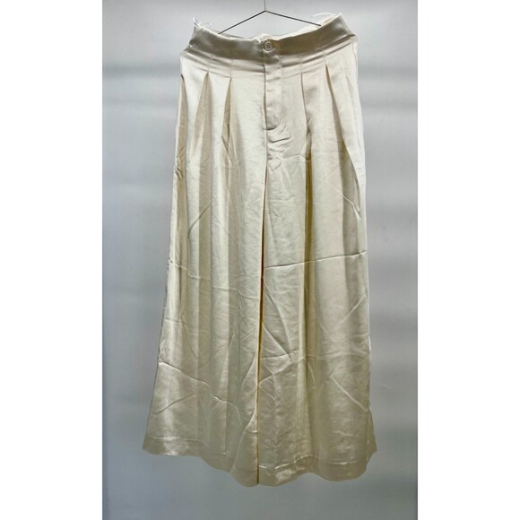miss love Pants - Women's Pants - miss love by Lala White Silk Flowy Wide Leg Pleeted Slack Size S